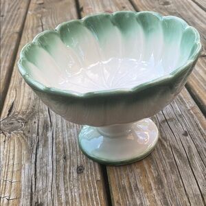 Green and White Ceramic Pedestal Bowl